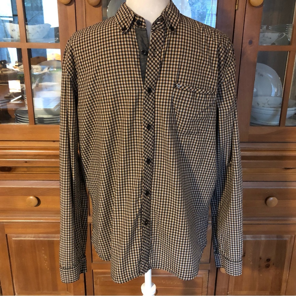 EUC Billabong Men's Black and Orange Checkered Shirt